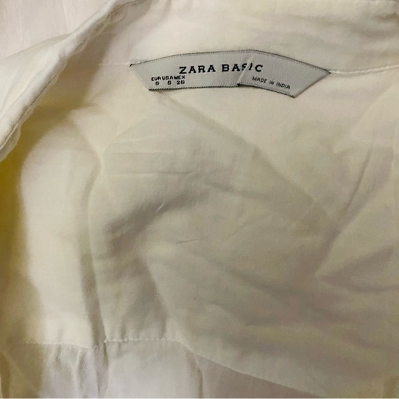 Zara White Smocked Button-Front Cotton Shirt Sz-Small - Picture 3 of 4